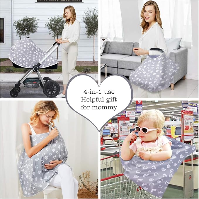 Baby Nursing Cover & Nursing Poncho - Multi Use Cover for Baby Car Seat Canopy, Shopping Cart Cover, Stroller Cover