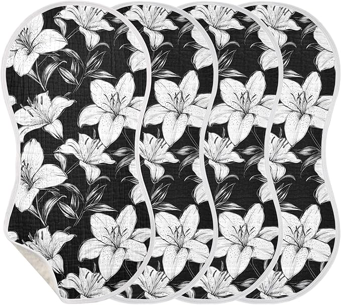 vvfelixl Baby Burp Cloths Black White Lily Baby Newborn Cotton Burping Cloths Set Babys Washcloths 4 Pack