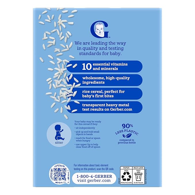 GERBER CEREAL FOR BABY Infant Dry Cereal Rice 1ST FOODS Non GMO Rice 5x8oz