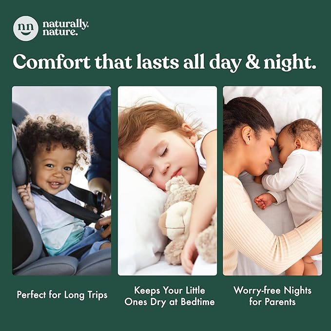 Naturally Nature Overnight Leak-Protection Diaper Booster Pads, for Heavy Wetters, Diaper Liners for Baby Overnight Diapers - Size N-3 Unisex, 32-Pack