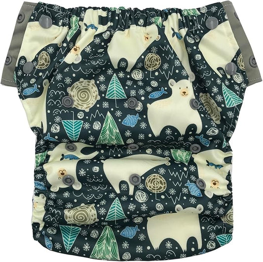 EcoAble Reusable Potty Training Diaper with Insert, Daytime Pull-on Cloth Training Pants for Toddlers and Big Kids (Size 3, Polar Bear)