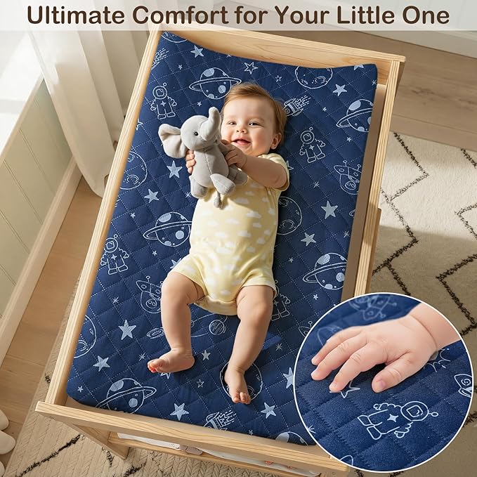 FIOBEE Changing Pad Cover Waterproof 2 Pack Quilted Diaper Change Table Sheets Breathable & Ultra Soft for Newborn Baby Boys Girls Fitted Changer Pads 32"x 16", Navy Blue