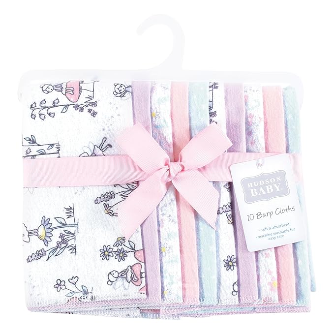 Hudson Baby Unisex Baby Flannel Burp Cloth 10pk, Garden Fairies, One Size