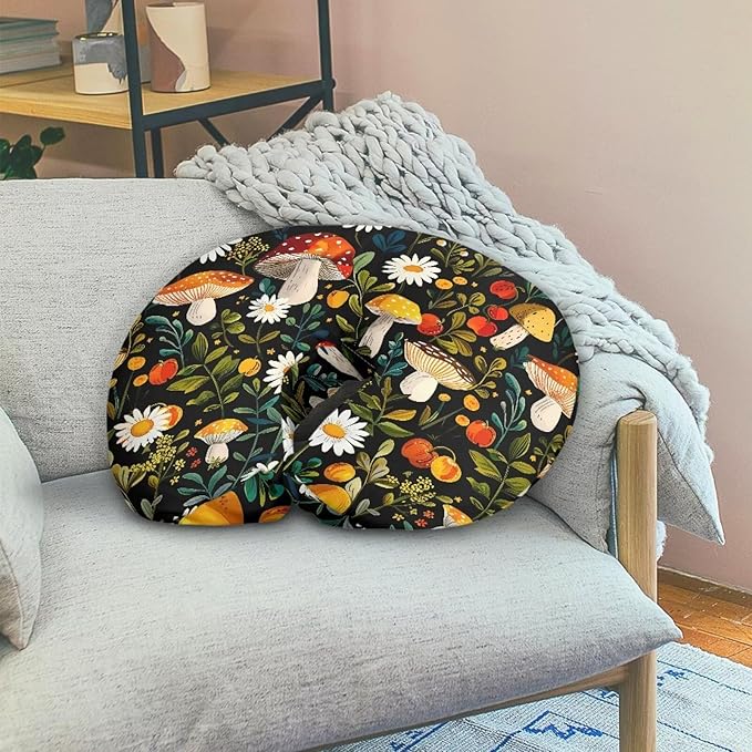 Mushroom Daisy Print Feeding Pillow Cover Breastfeeding Pillow Covers for Breastfeeding Mom Soft Nursing Pillow Case Skin-Friendly U-Shaped Hidden Zipper Design