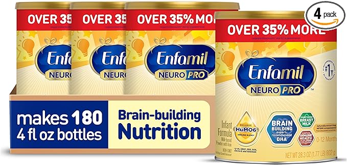 Enfamil NeuroPro Baby Formula, Brain Building Duo DHA & MFGM, Exclusive Immune Supporting HuMO6 Blend, Powder Infant Formula, Baby Milk, 28.3 Oz , Pack of 4