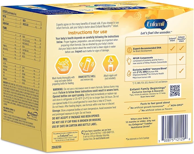 Enfamil NeuroPro Baby Formula, Brain Building Duo DHA & MFGM, Exclusive Immune Supporting HuMO6 Blend, Powder Infant Formula, Baby Milk, 2 Fl Oz, 24-Pack