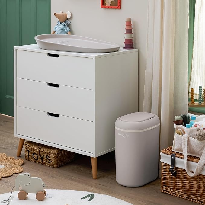SHNUGGLE Eco-Touch Baby Nappy Diaper Bin - Odor Lock Airlock, No Costly Refills, 10L Capacity, Recyclable, Use Any Bag - Taupe Nursery Diaper Pail