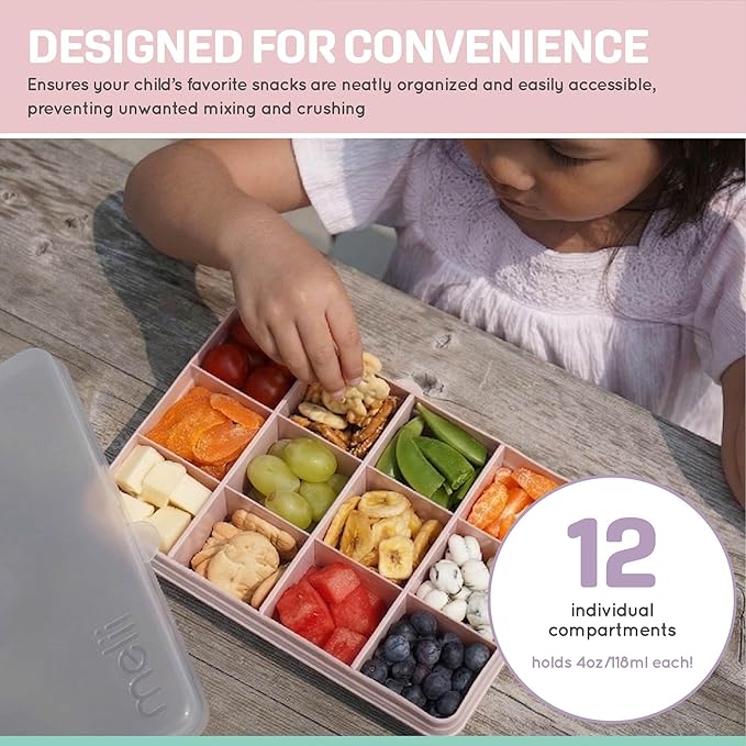 melii Snackle Box – 12-Compartment Divided Snack Container, BPA-Free Food Storage, Removable Dividers, Perfect for Kids Snacks, Arts & Crafts, Beads, and Kitchen Organization (Purple)