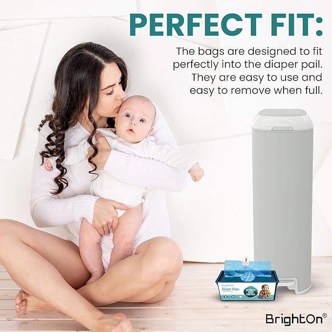 BrightOn® Diaper Pail Refill Bags, 30 Bags Per Refill, Compatible with Genie Easy Roll Signature Diaper Pails, Holds Up to 2820 Newborn Diapers, Real 7 Layer Odor Barrier, Lemon Scent, 2PACK (60 Bags)