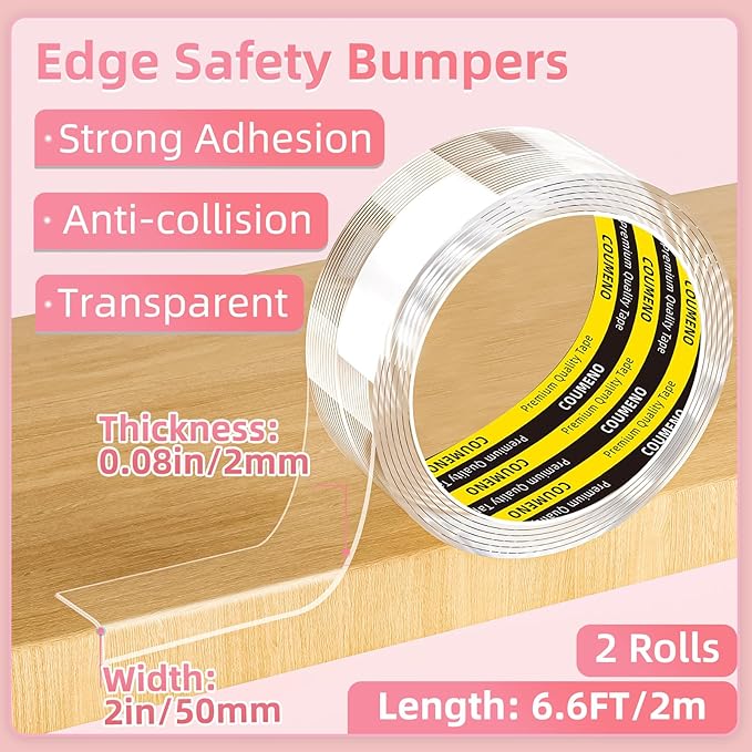 Clear Edge Protector & Corner Guards,2Pack 2in（W x 6.6FT(L),Baby Proof Corner Protectors for Furniture, Table Bumper for Baby Safety, Sharp Edge Protector for Drawers, Tables, Cabinets