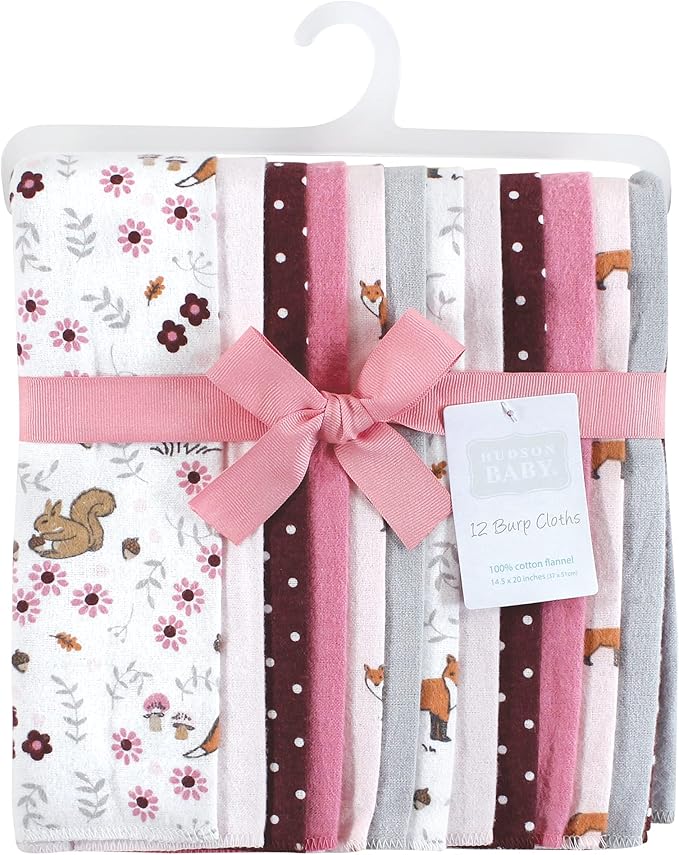 Hudson Baby Unisex Baby Cotton Flannel Burp Cloths Bundle, Woodland Floral, One Size