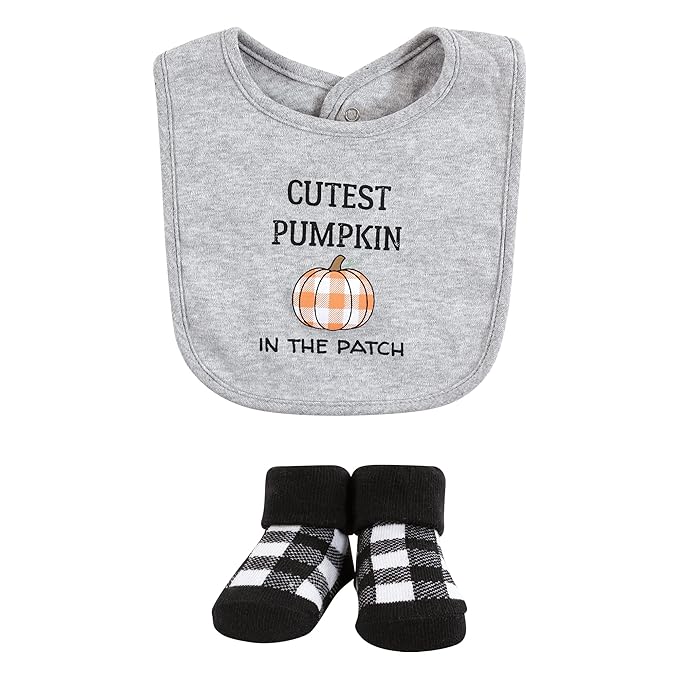 Hudson Baby Unisex Baby Cotton Bib and Sock Set, Pumpkin Truck, One Size