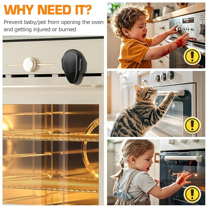 Oven Lock Child Safety (4 Pack), Cabinet Locks Baby Proofing, Baby and Child Proof Locks for Drawer Oven Stove Door, Easy to Install, No Tools Need, Upgrade Heat-Resistant Material - Black