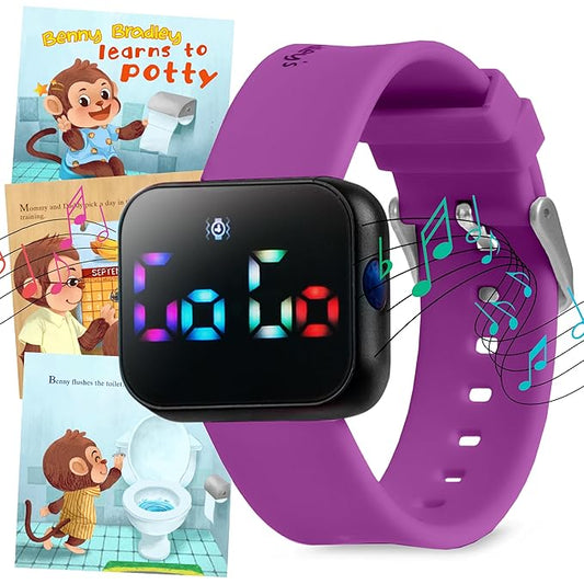Potty Training Watch for Kids V2 – A Water Resistant Toilet Reminder Device for Boys & Girls to Train Your Toddler with Fun/Musical & Vibration Interval Reminder with Potty Training eBook (Purple)