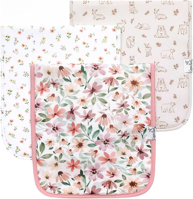 Copper Pearl Baby Burp Cloths for Boys & Girls - Cotton Burp Cloths Baby Girl & Boy, 3 Pack Soft Spit Up Rags, Extra Absorbent Layers for Newborn, Infant Towels, 21x10 in - Natalie Set