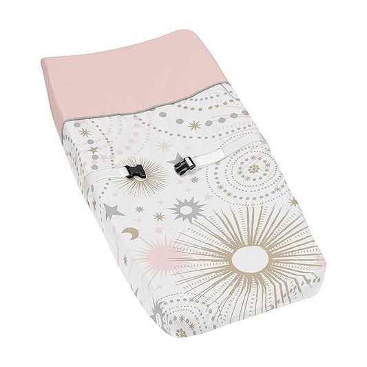 Sweet Jojo Designs Star and Moon Girl Baby Changing Pad Cover – Infant Newborn Diaper Table Change Mat Sheet - Blush Pink Gold and Grey Celestial Sky Stars Shabby Chic