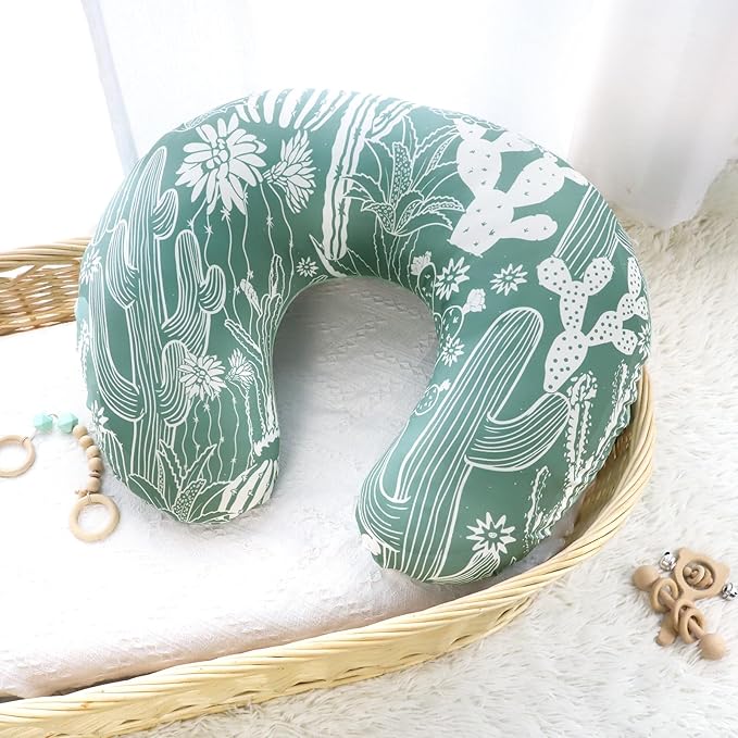 Nursing Pillow Cover 1 Pack, DAYEEBALL Double-Sided Removable Nursing Cover for Baby Girls Boys Newborn, Stretchy and Soft Reversible Slipcover for Breastfeeding Pillow, Cactus (Only Cover)