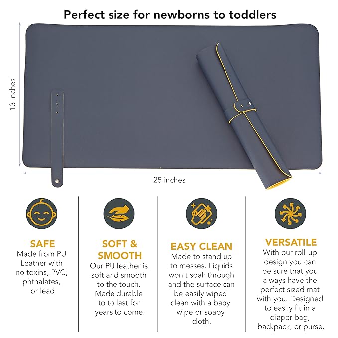 Mothera Vegan Leather Diaper Changing Pad Compact and Wipeable Baby Changing Mat Portable Changing Pad for Baby, 13" x 25"