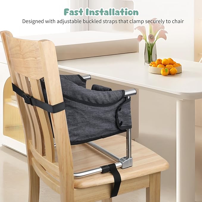 Booster Seat for Dining Table, 3-in-1 Portable Toddler Booster Chair with Safety Buckle, Height Adjustable & Foldable Baby Feeding Seat, Travel High Chair with Washable Cover & Storage Pocket - Black