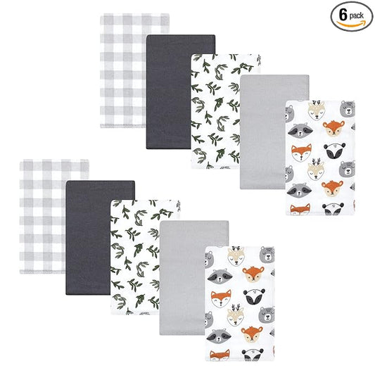 Hudson Baby Unisex Baby Cotton Flannel Burp Cloths, Woodland Faces, One Size