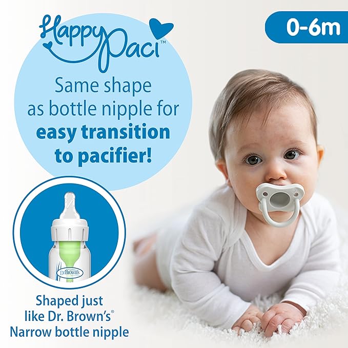 Dr. Brown's Anti-Colic Wide-Neck Feeding Set with Slow Flow Nipples, Travel Caps & Silicone Pacifier & Anti-Colic Options+ Baby Bottles, Narrow, 4 oz, 4pack