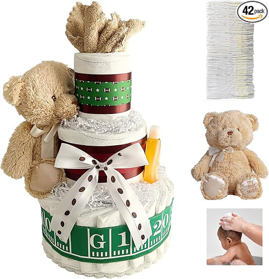 Lil' Baby Cakes Football Diaper Cake - Adorable Baby Boy Gift Using Size 1 Swaddler Diapers - Perfect for Baby Showers with Football-Themed Decorations or Boy's Diaper Cake Kit - 10 in X 12 in