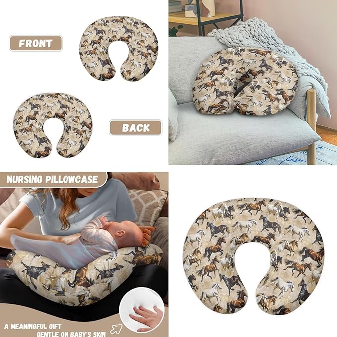 Native Running Horse Car Seat Cover with U Shaped Pillowcase Cover for Babies Multi-Purpose Soft Nursing Breastfeeding Covers for High Stretchy Infant Carseat Canopy, 2 Packs