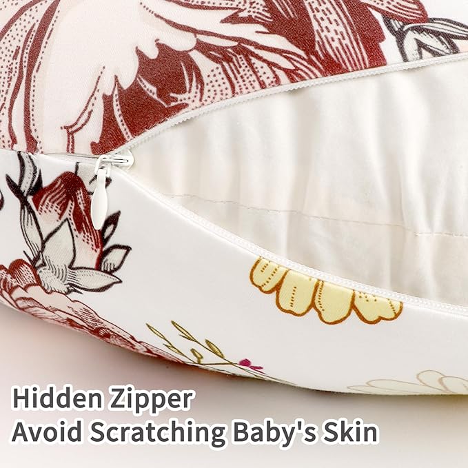 Nursing Pillow Cover, Stretchy Breastfeeding Pillow Slipcover for Baby Girls, Soft Snug Fits On Newborn Feeding Pillowcase, Floral