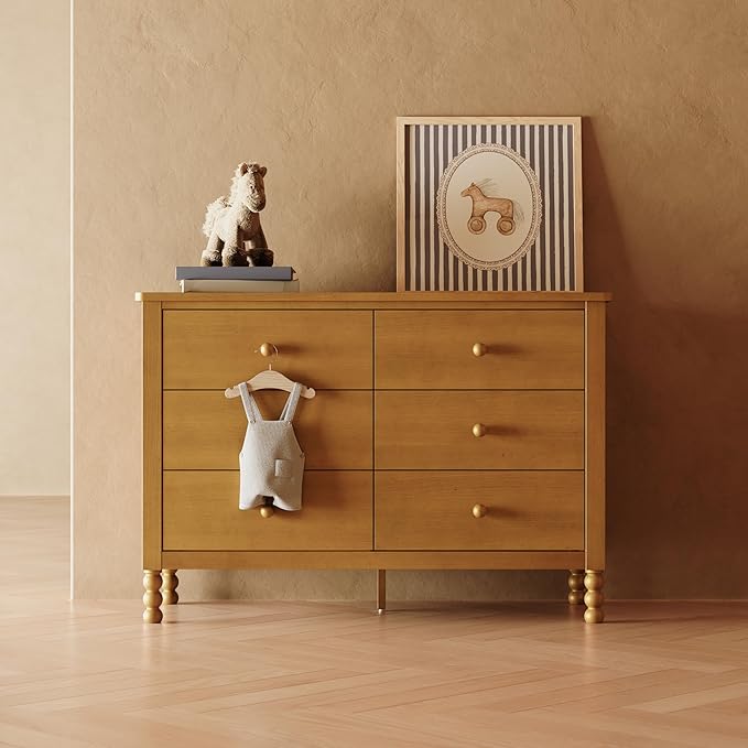 Storkcraft Rio 6 Drawer Dresser (Almond) – GREENGUARD Gold Certified, Wood Dresser for Bedroom, Kids & Nursery Storage Chest, Safety Interlocking Drawers, Pre-Installed Tracks, Kids Chest