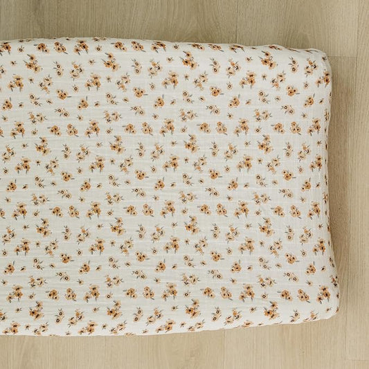 Mebie Baby Changing Pad Cover, Autumn Bloom, 100% Muslin Cotton Changing Table Pad Cover for Baby Boy and Girl, Designer Nursery Decor Covers, Diaper Changing Pad Cover for Changing Station