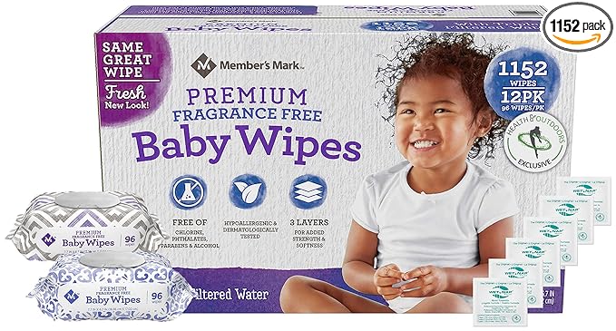 HAO M Mark Premium Fragrance Free Baby Wipes (1152 Count) W/Exclusive Moist Towelettes