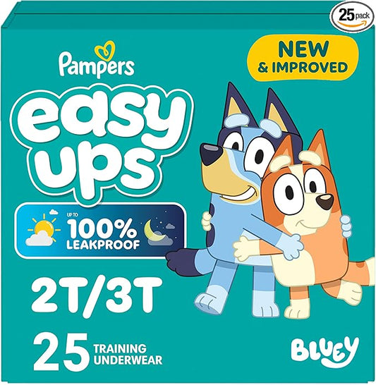 Pampers Training Pants - Easy Ups Boys & Girls Bluey - Size 2T-3T, 25 Count, Children's Potty Underwear (Packaging May Vary)
