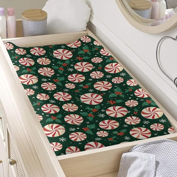 Christmas Candy Changing Pad Cover for Baby Soft and Comfy Diaper Change Table Covers with Elastic Edge Easy to Install Changing Mat Sheet for All Season Gift for Friends