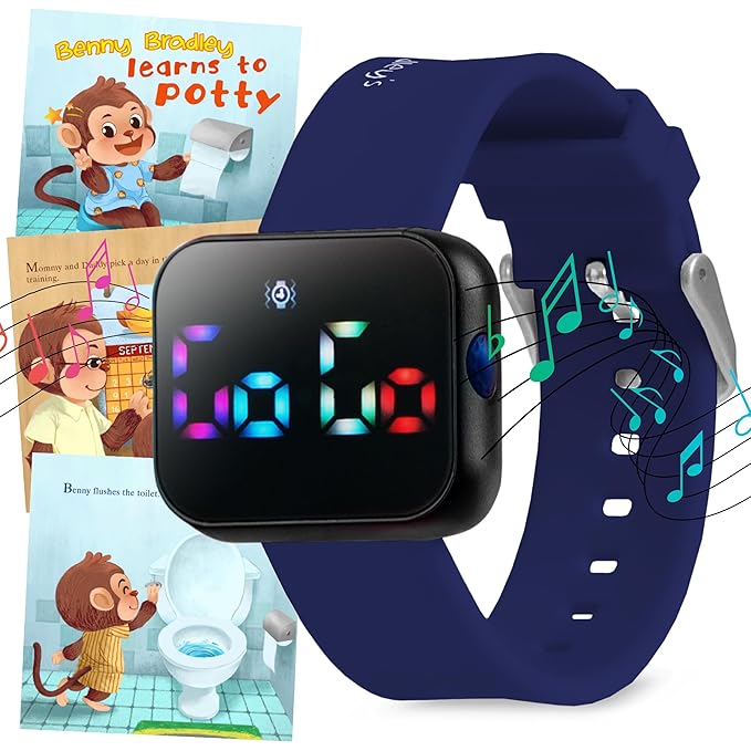 Potty Training Watch for Kids V4 – A Water Resistant Toilet Reminder Device for Boys & Girls to Train Your Toddler with Fun/Musical & Vibration Interval Reminder with Potty Training eBook (Navy)