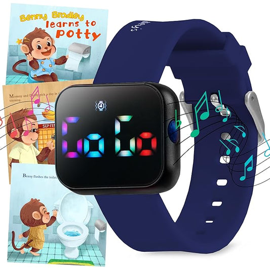 Potty Training Watch for Kids V4 – A Water Resistant Toilet Reminder Device for Boys & Girls to Train Your Toddler with Fun/Musical & Vibration Interval Reminder with Potty Training eBook (Navy)