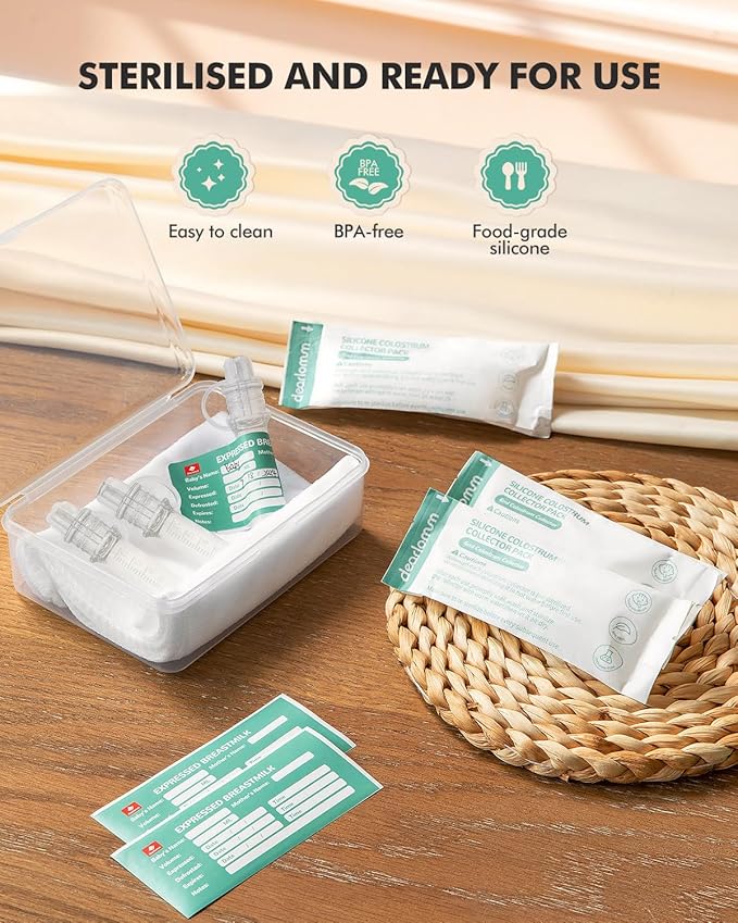 dearlomum Colostrum Collector Kit 6ml/12pcs,Reusable Breast Milk Collector with Storage Case and Cotton Wipe,Portable Colostrum Container BPA Free