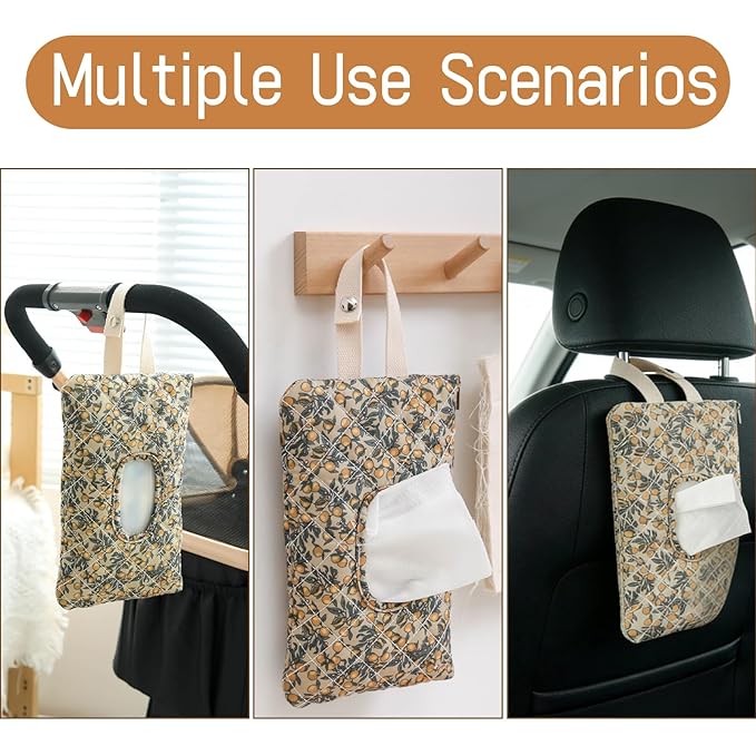 Quilted Baby Wipe Holder Floral Diaper Pouch Portable Quilted Wipes Bag for Car, Stroller
