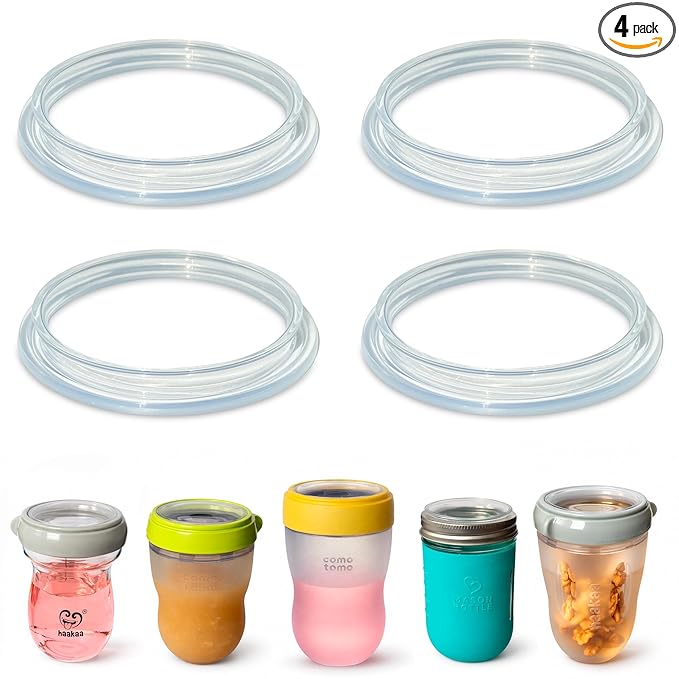 Silicone Storage Lids for Comotomo (Original and Gen 2), Mason Glass and haakaa Baby Bottles, 4-Pack, Food Grade Silicone, Travel Caps, Convert Bottle into Snacks or Milk Container, Plastic-Free