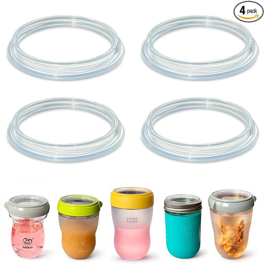 Silicone Storage Lids for Comotomo (Original and Gen 2), Mason Glass and haakaa Baby Bottles, 4-Pack, Food Grade Silicone, Travel Caps, Convert Bottle into Snacks or Milk Container, Plastic-Free