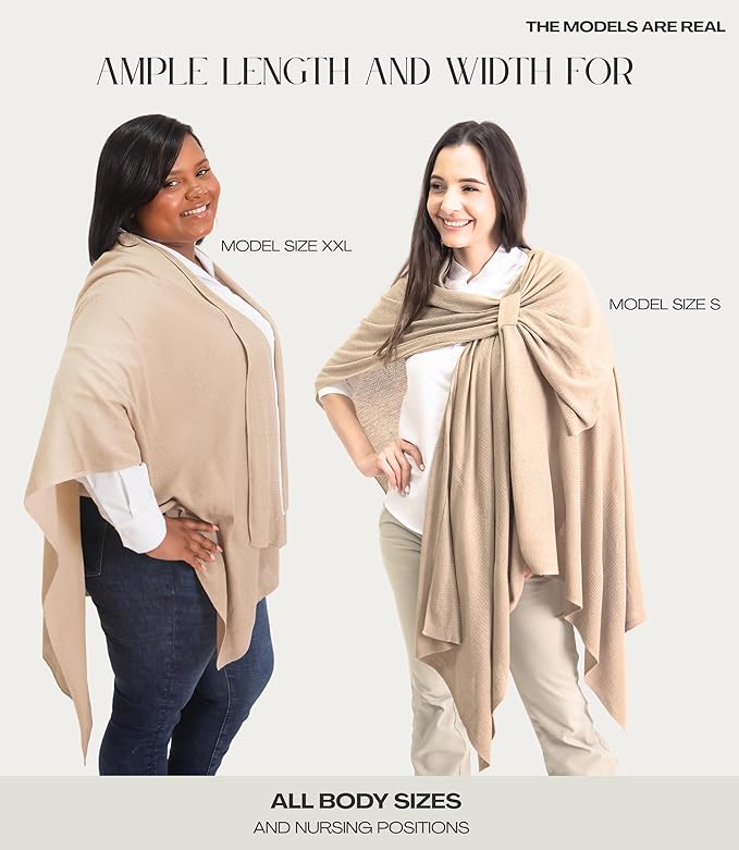 Set Premium Breast Feeding Covers for Women of All Body Types: Ultra Soft Stylish and Breathable Nursing Cover up for Breastfeeding + 4 Reusable Breast Pads for Nursing Comfort (Honey Camel)
