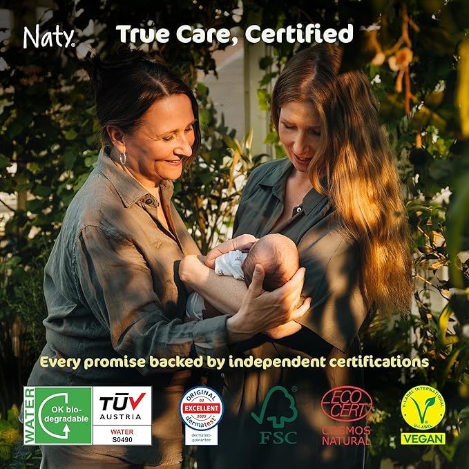 Naty Flushable Baby Wipes | 98% Water, Hypoallergenic & Natural for Sensitive Skin | Unscented, Fragrance-Free, Plant-Based | Plastic-Free, Water-Degradable | Newborn & Toddler | 504 Count (12 Packs)