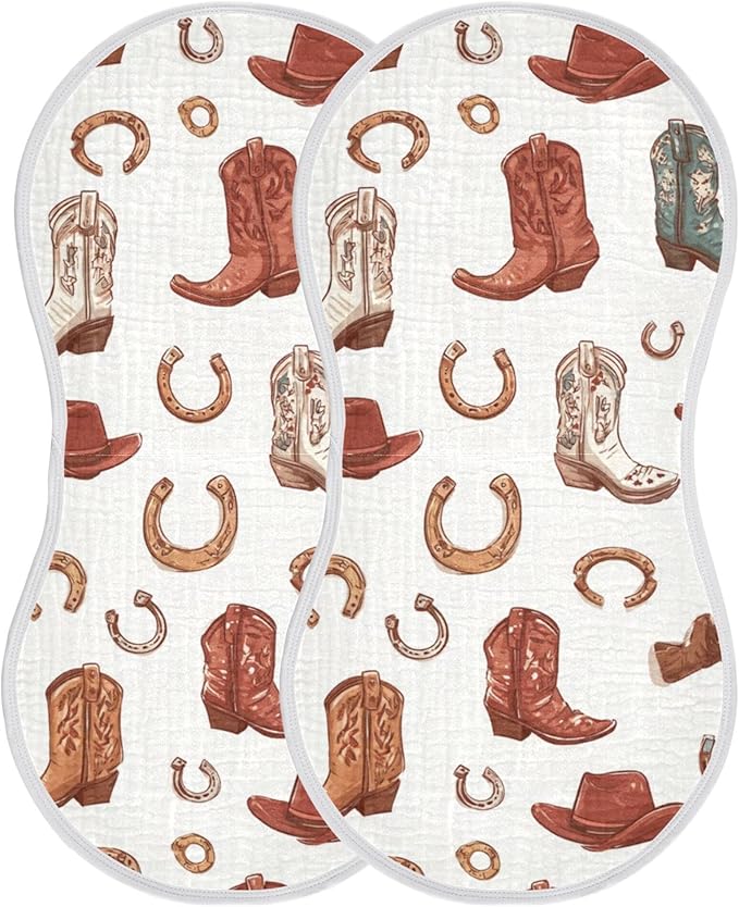 Western Cowboy Boots Cute Burp Cloths Baby Boys Girls Absorbent Soft Cotton Burping Cloths Rags 2 Pack
