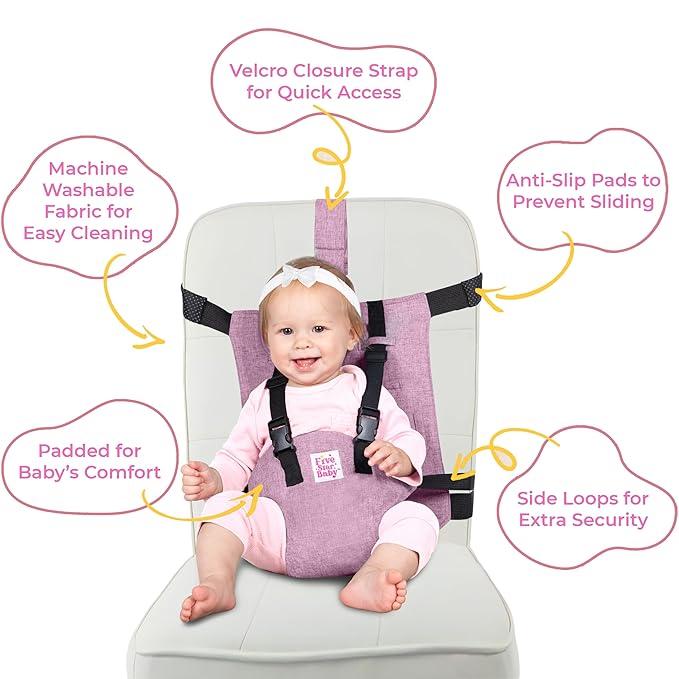 Portable Baby Chair Strap – Travel Dining Seat Cover for Babies & Toddlers | Portable Baby Chair for Travel | Compact, Foldable Baby Seat Cover – Pink
