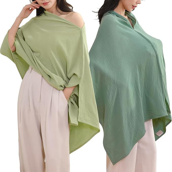 TADO MUSLIN 2-Pack Muslin Nursing Cover for Baby Breastfeeding, 100% Organic Cotton Breastfeeding Cover for Mom, Soft Breathable Privacy Nursing Apron, Multi-use Stroller Cover & Car Seat Canopy Green