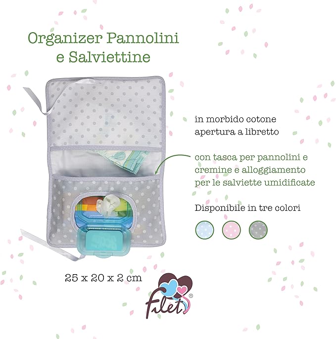 Diaper and Wipes Bag, Portable Bag Diaper and Wipes Organizer, with Booklet Opening, Gift Idea for Future Parents, 100% Made in Italy, Grey Colour, AMA1717G