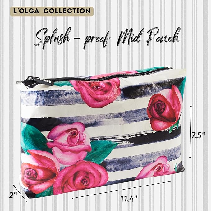 L'OLGA COLLECTION Mid Pouch|Lightweight Reusable Makeup Pouch, Toiletries |Splash-proof Cosmetic Bag, Packable & Travel Waterproof Beach Swimsuit Bathing Suit Bikini Zipper Pouch Gift for her
