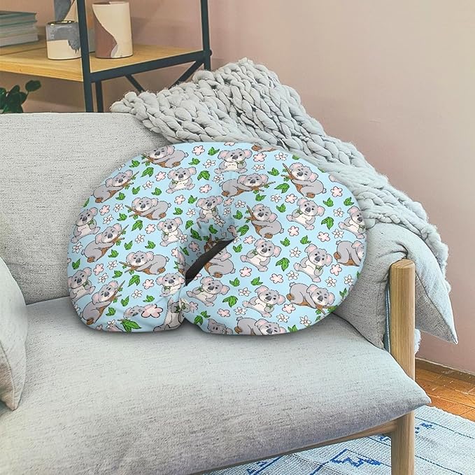 Cute Koala Nursing Pillow Cover for Newborn Boys Girls Soft Nursing Pillow Case Skin-Friendly U-Shaped Hidden Zipper Design
