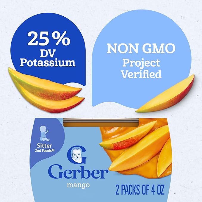 Gerber Stage 2 Baby Food, Mango Puree Tub, No Artificial Colors or Flavors, Baby Puree, 16-Pack
