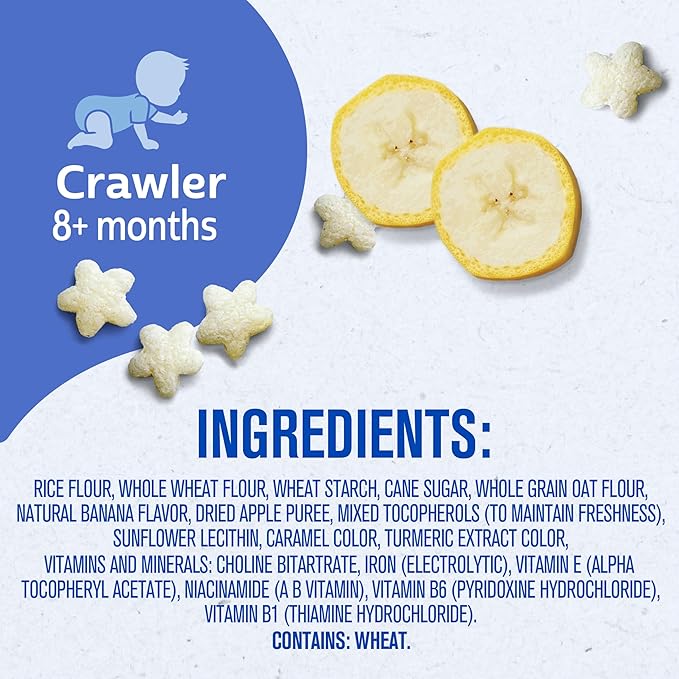Gerber Stage 3 Baby Snacks, Banana Puffs, Puffed Grain Snack, Baby Led Feeding, Iron & Choline, Puffs Snacks for Babies, 6-Pack