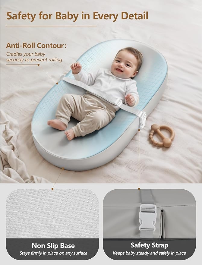 Wipeable Baby Changing Pad: Changing Pad Babies for Dresser Waterproof 31.5” * 15.7” with Removable Safety Strap for Diaper Changing on Table (Grey)